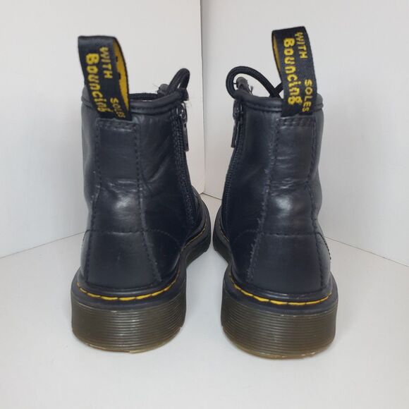 Dr. Martens Girls/Kids Black Leather Lace-Up Ankle Combat Boots Size 12 Zip Side - Picture 8 of 12